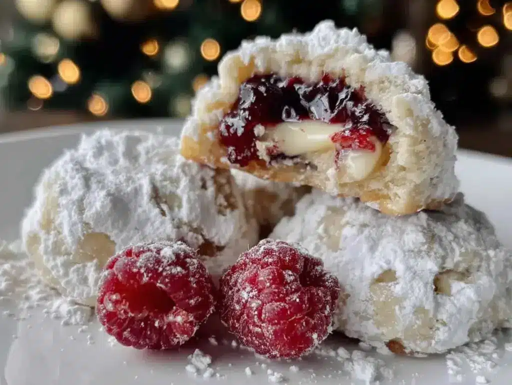 creamy raspberry-filled almond cookies - featured image