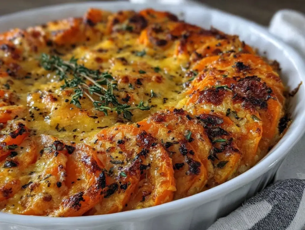 creamy scalloped sweet potatoes - featured image