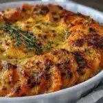 creamy scalloped sweet potatoes - featured image