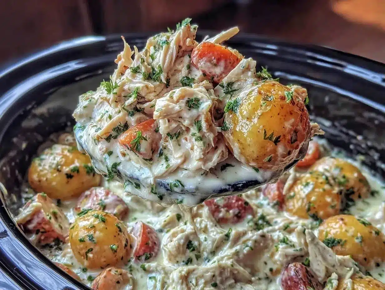 creamy slow cooker ranch chicken and vegetables preparation steps