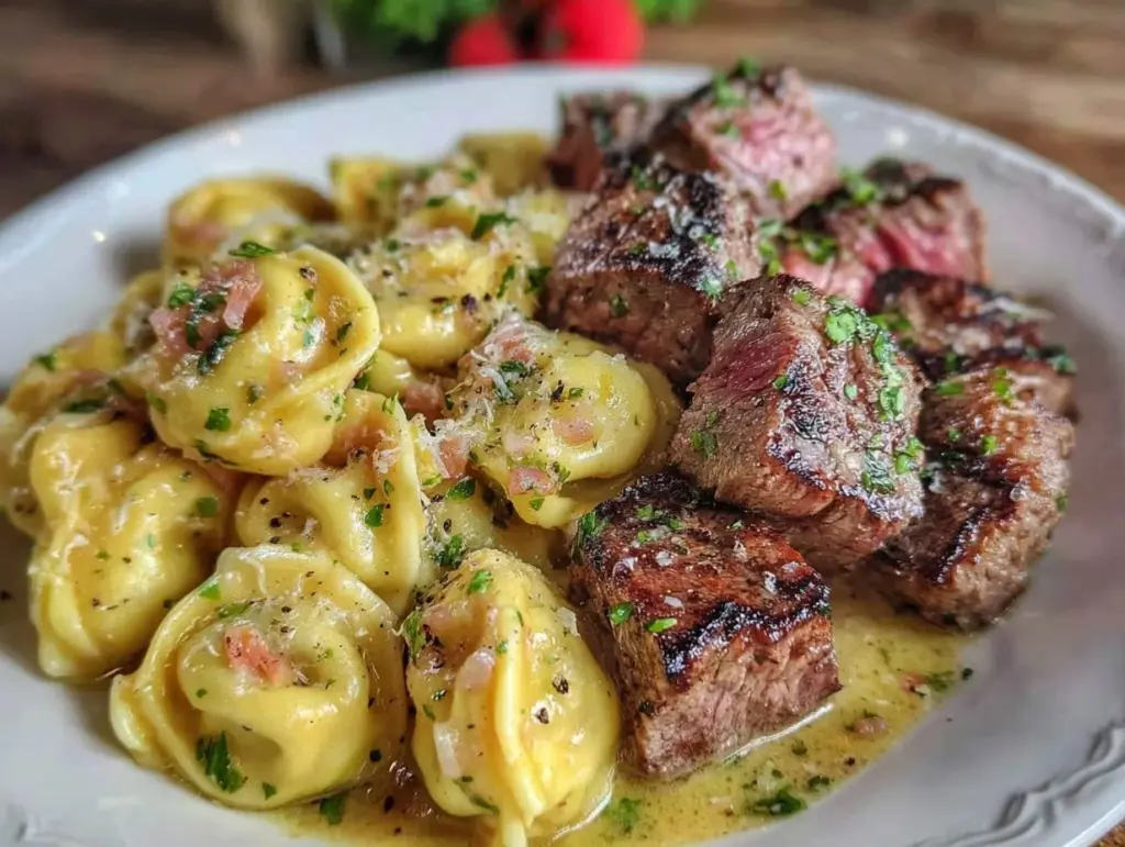 creamy steak tortellini skillet - featured image