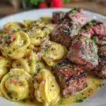 creamy steak tortellini skillet - featured image