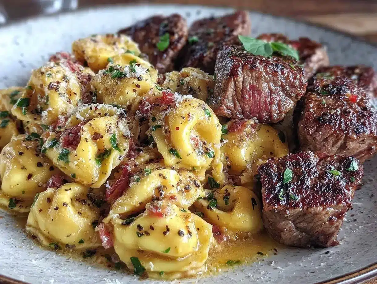 creamy steak tortellini skillet preparation steps