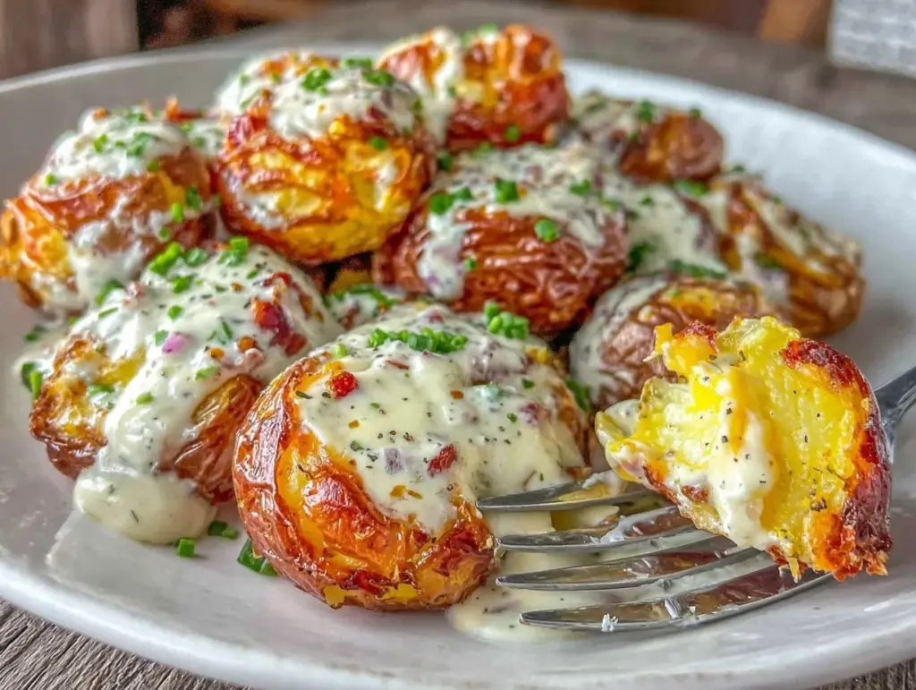 crispy loaded garlic ranch potatoes - featured image