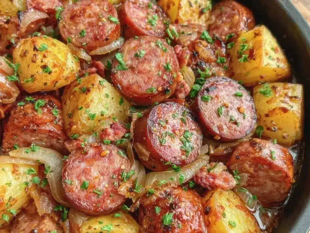 crockpot kielbasa and green beans - featured image