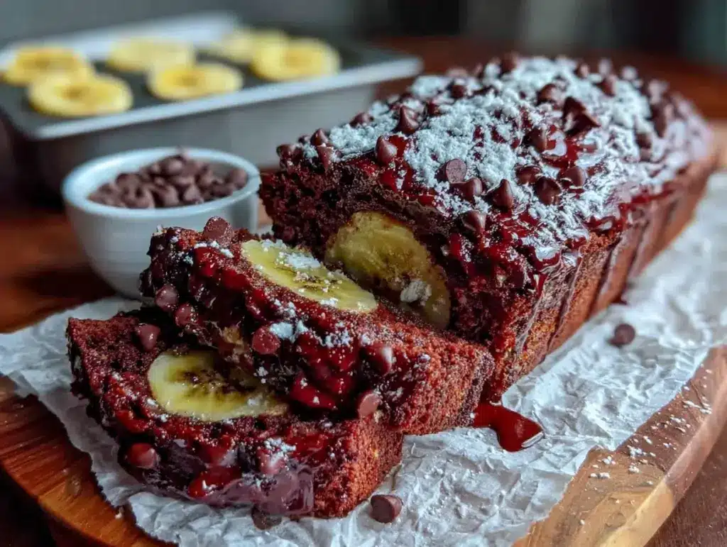 double chocolate banana brownie bread - featured image