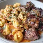 garlic butter steak bites and cheese tortellini skillet - featured image