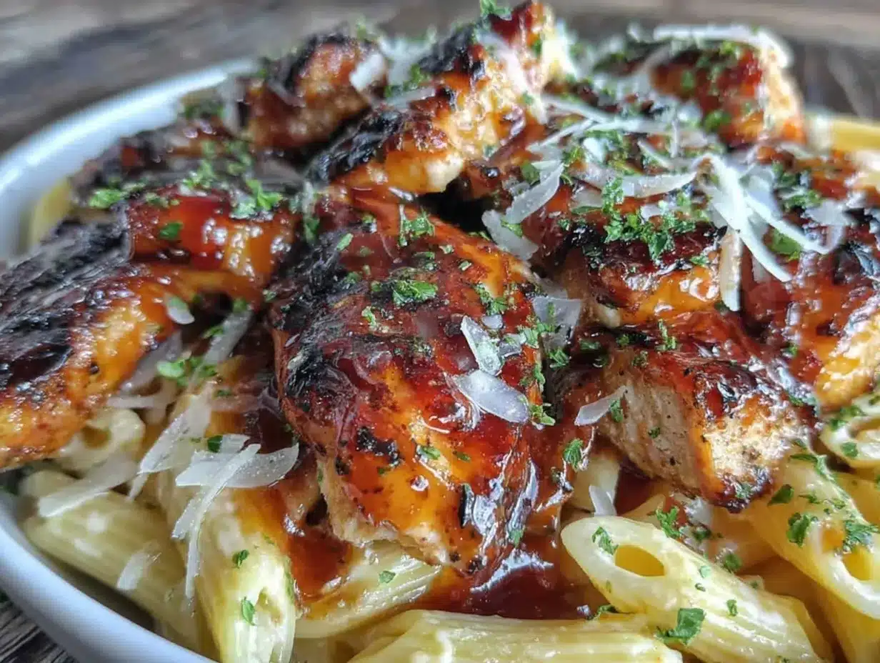 Honey BBQ Chicken Alfredo Penne preparation steps