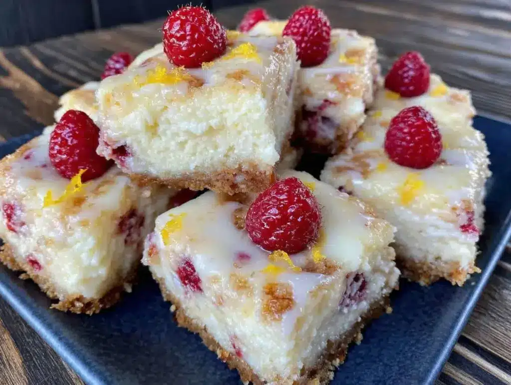 lemon raspberry greek yogurt cheesecake bars - featured image