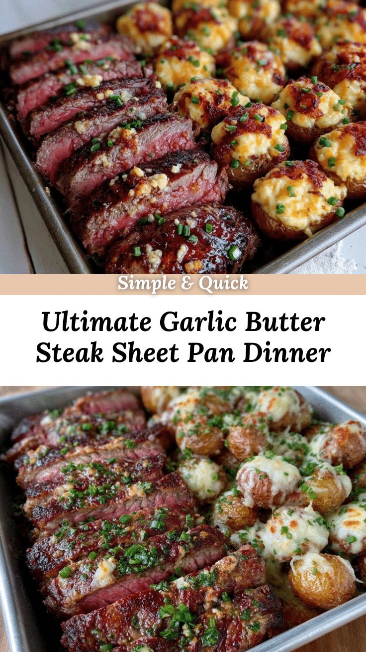 loaded garlic butter steak sheet pan dinner recipe