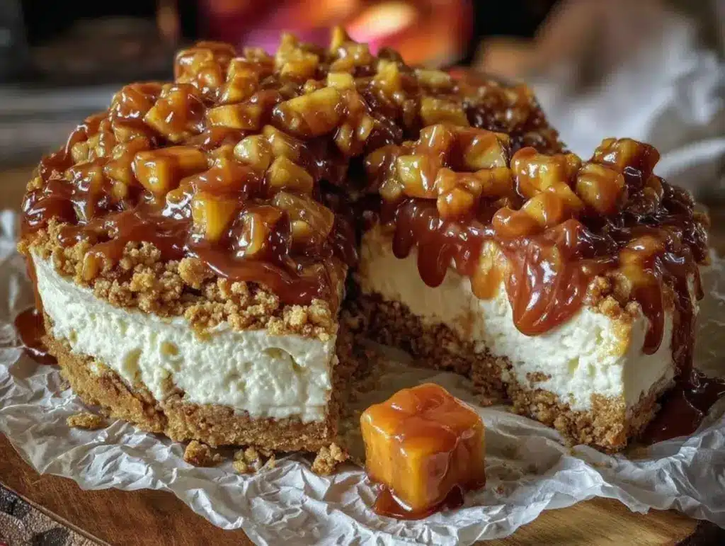 no-bake apple pie cheesecake - featured image