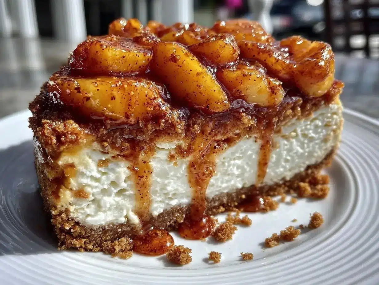 peach cobbler cheesecake slice preparation steps
