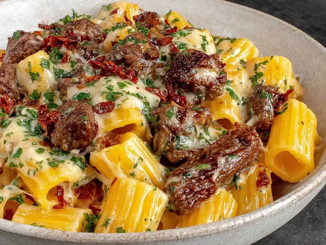 Philly cheesesteak pasta preparation steps