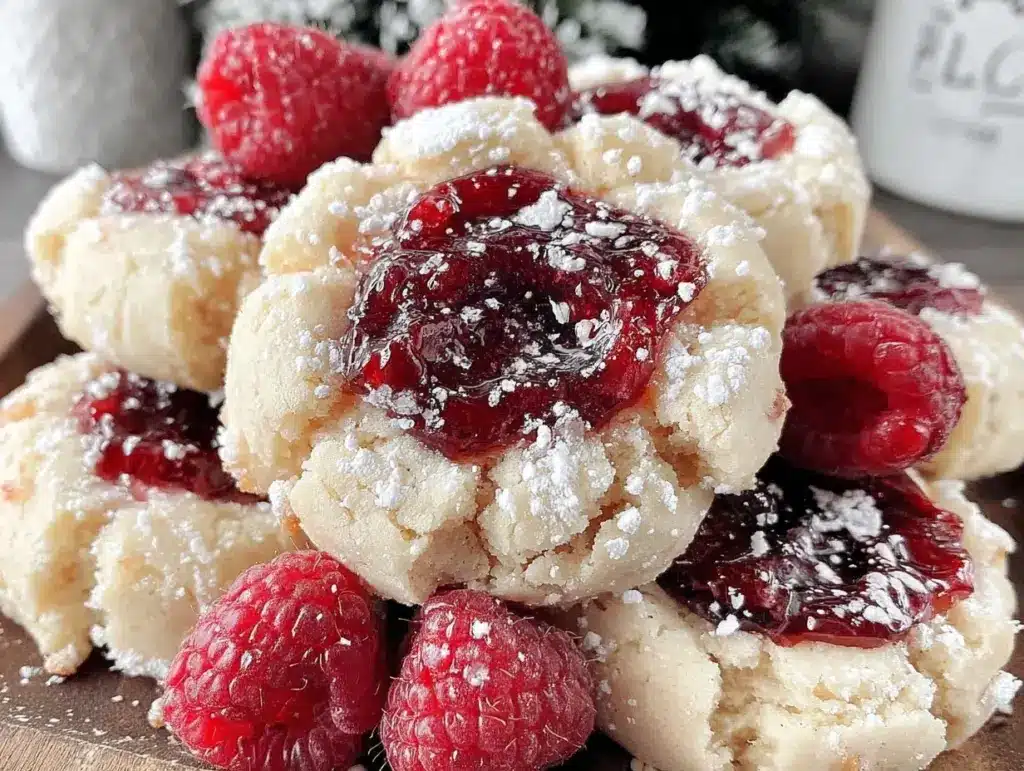 raspberry swirl shortbread thumbprint cookies - featured image
