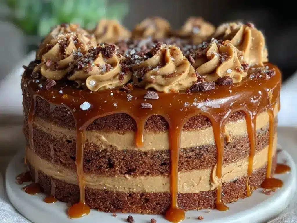 Salted Caramel Mocha Layer Cake - featured image