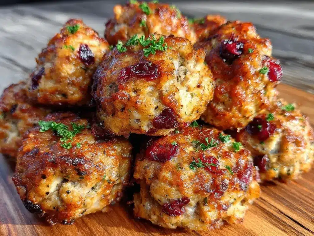 savory cranberry turkey stuffing balls - featured image
