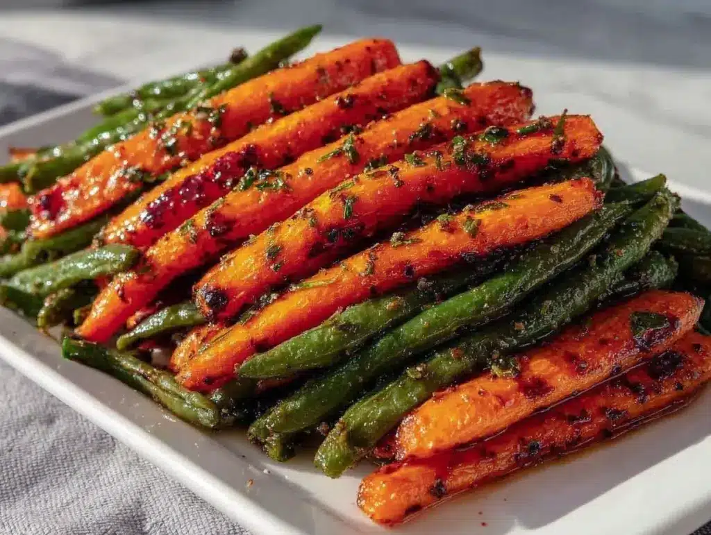savory roasted carrots and green beans - featured image