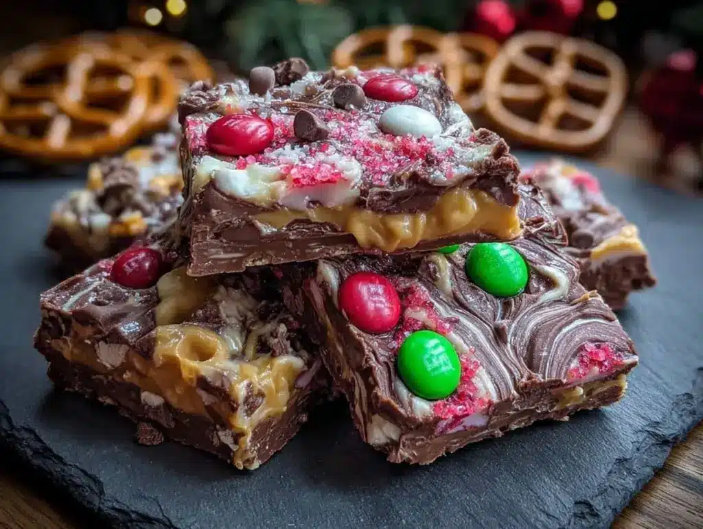 slow cooker chocolate pretzel candy bark - featured image
