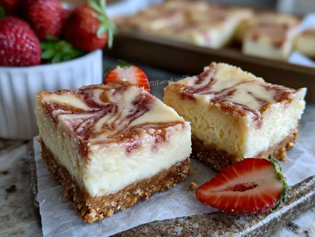 strawberry swirl cheesecake bars - featured image
