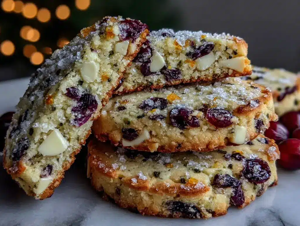 white chocolate cranberry orange shortbread cookies - featured image
