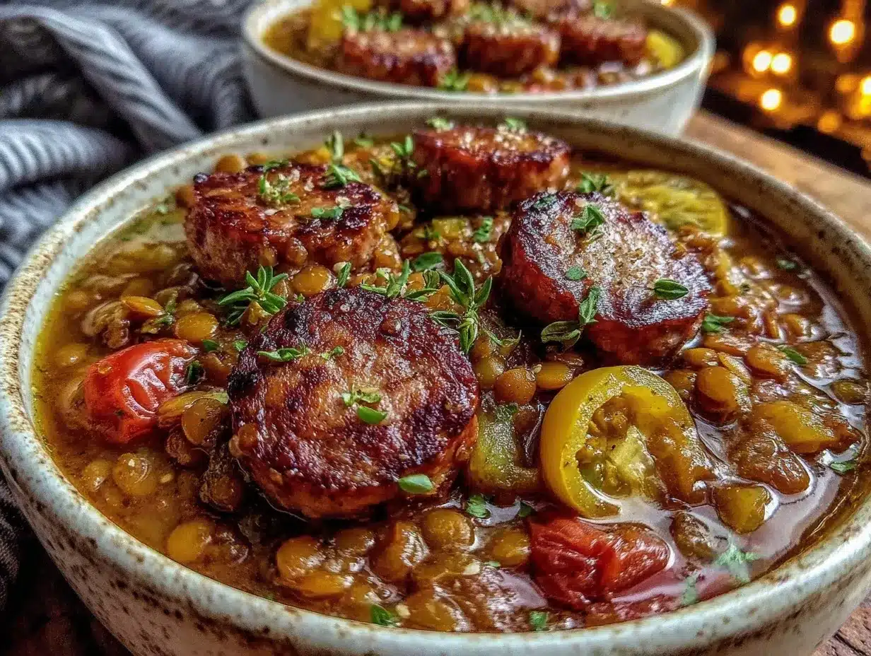 Cozy Lentil Sausage Soup preparation steps