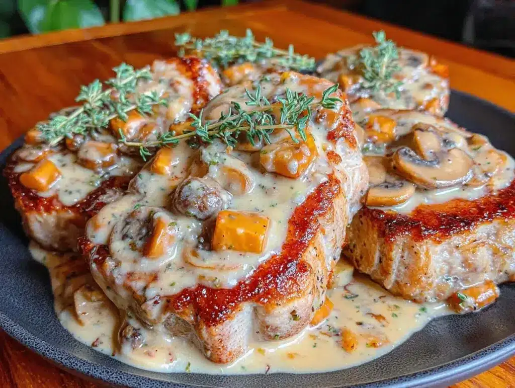 creamy garlic mushroom pork chops - featured image