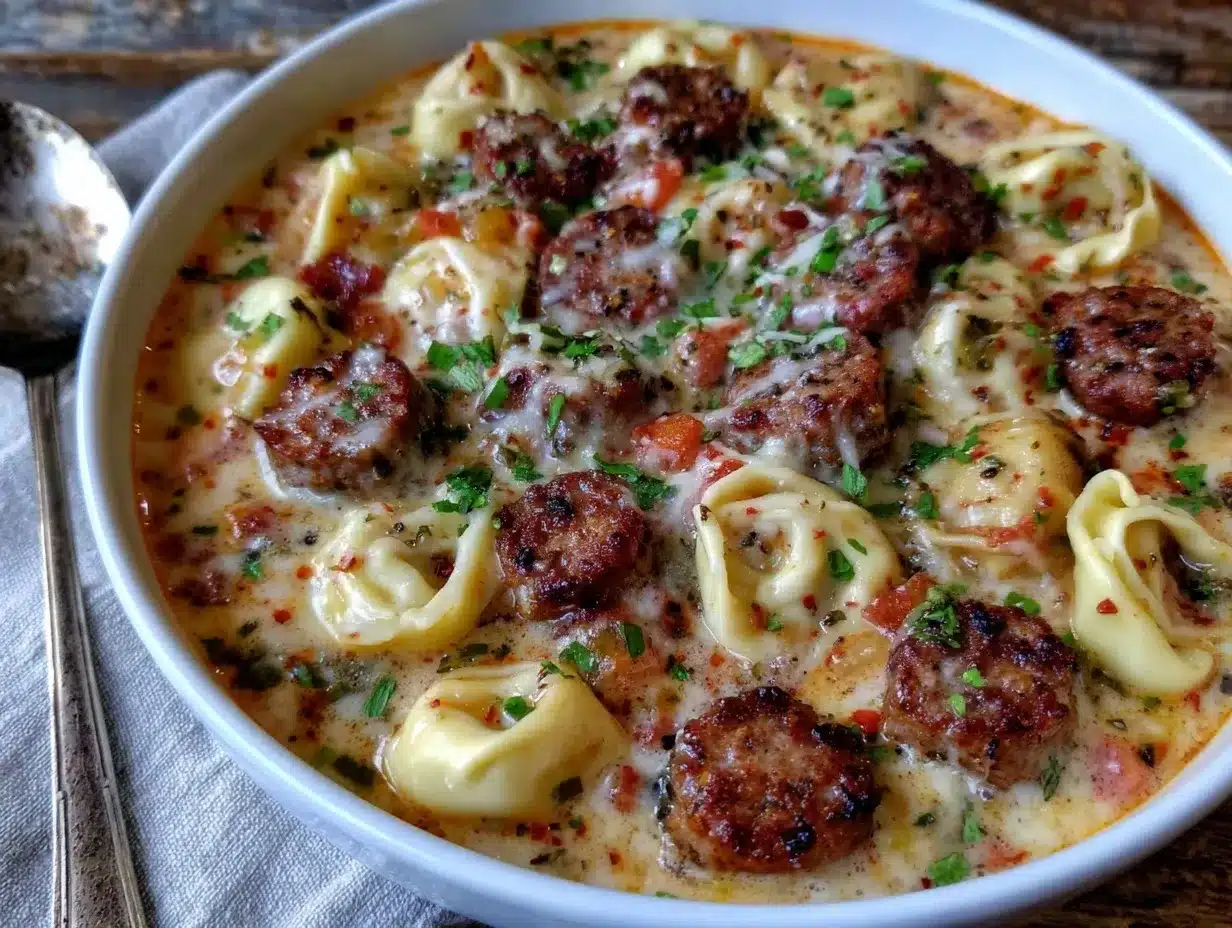 creamy tortellini soup with sausage preparation steps