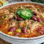 easy creamy crockpot chicken taco soup - featured image