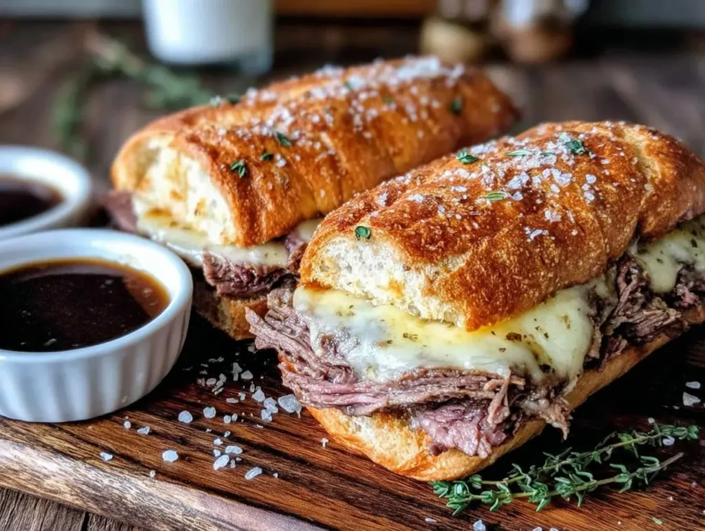 easy crockpot french dip sandwiches - featured image
