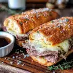 easy crockpot french dip sandwiches - featured image