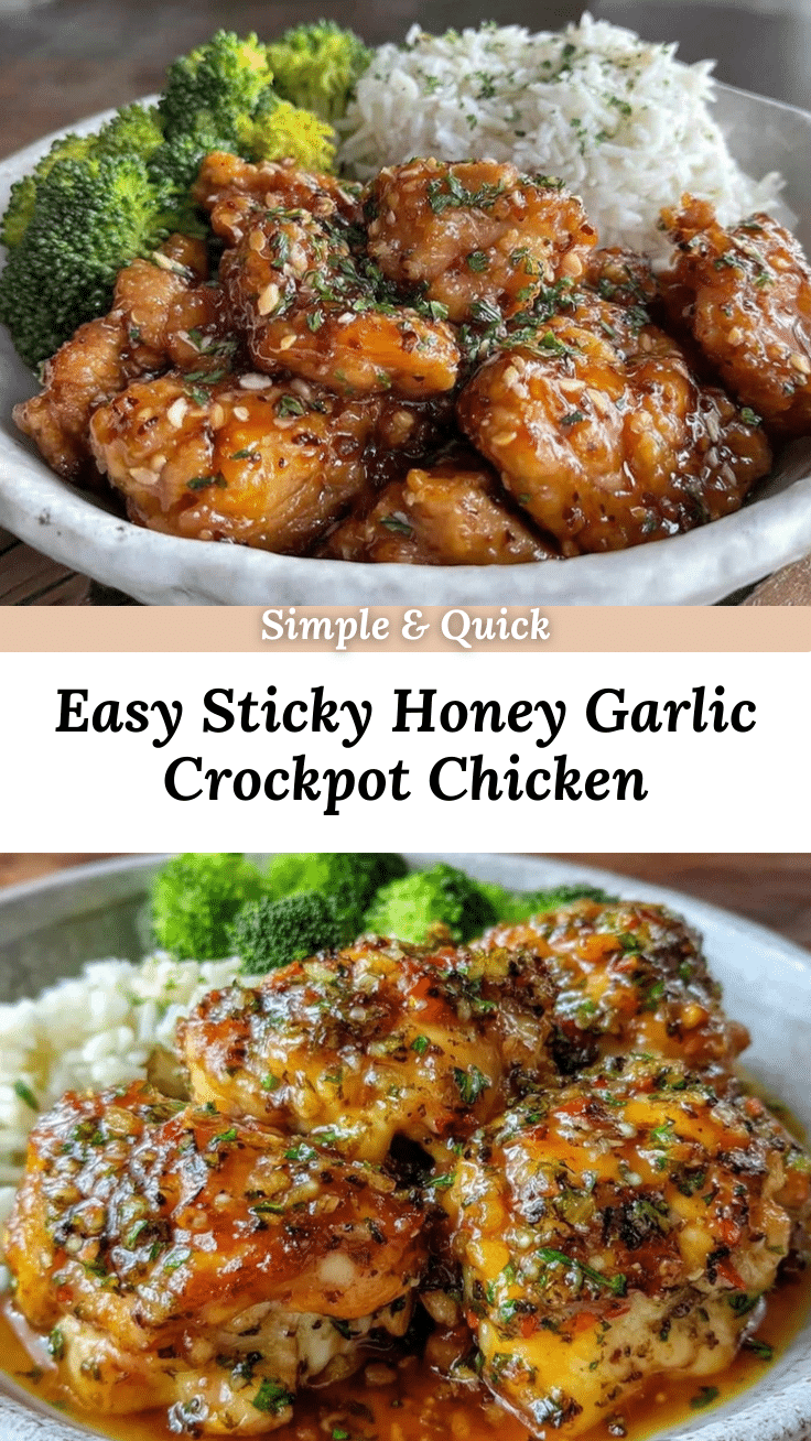 easy sticky honey garlic crockpot chicken recipe