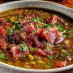 hearty creamy split pea soup with ham - featured image