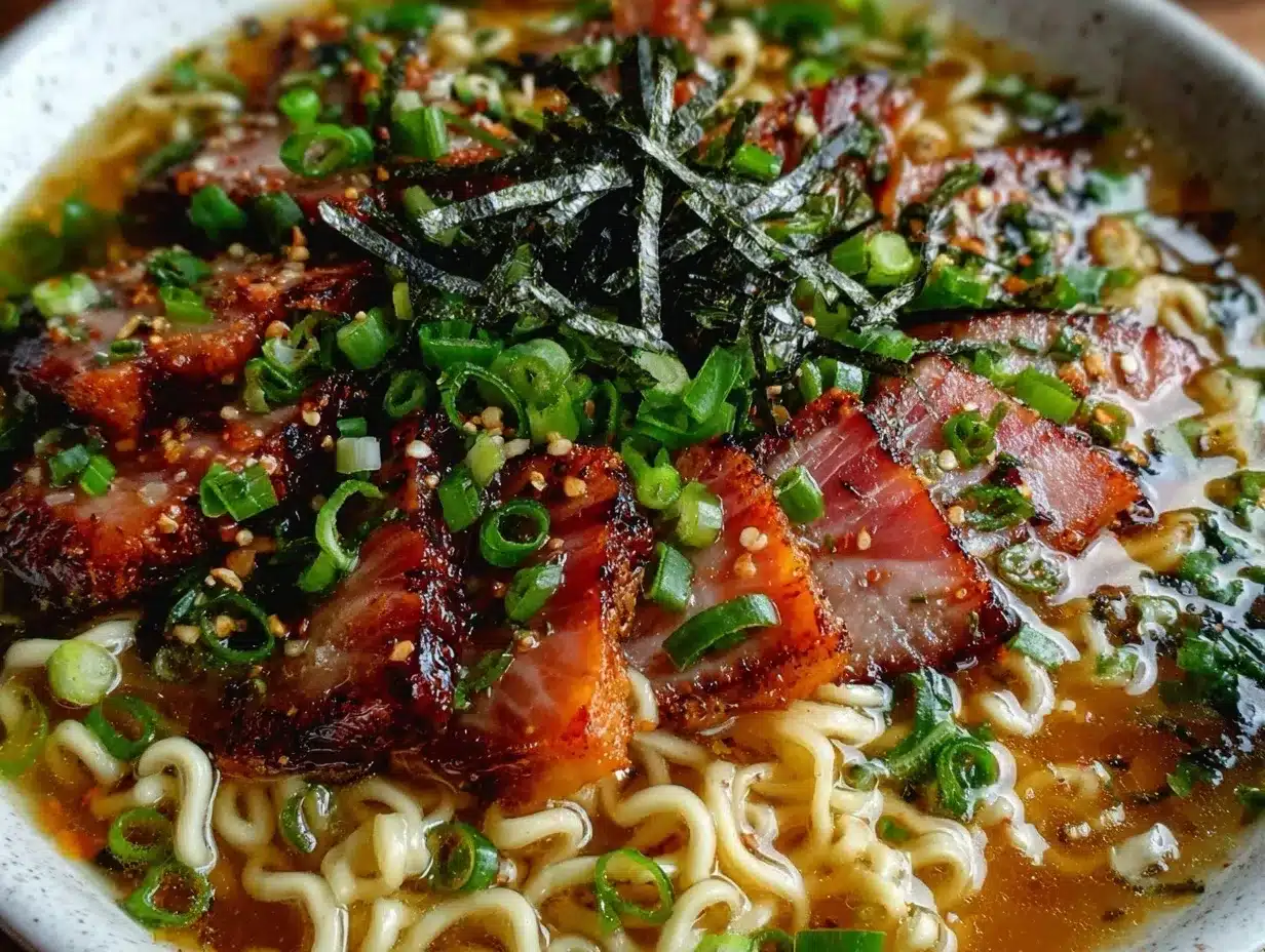 savory ponyo ramen with honey ham preparation steps