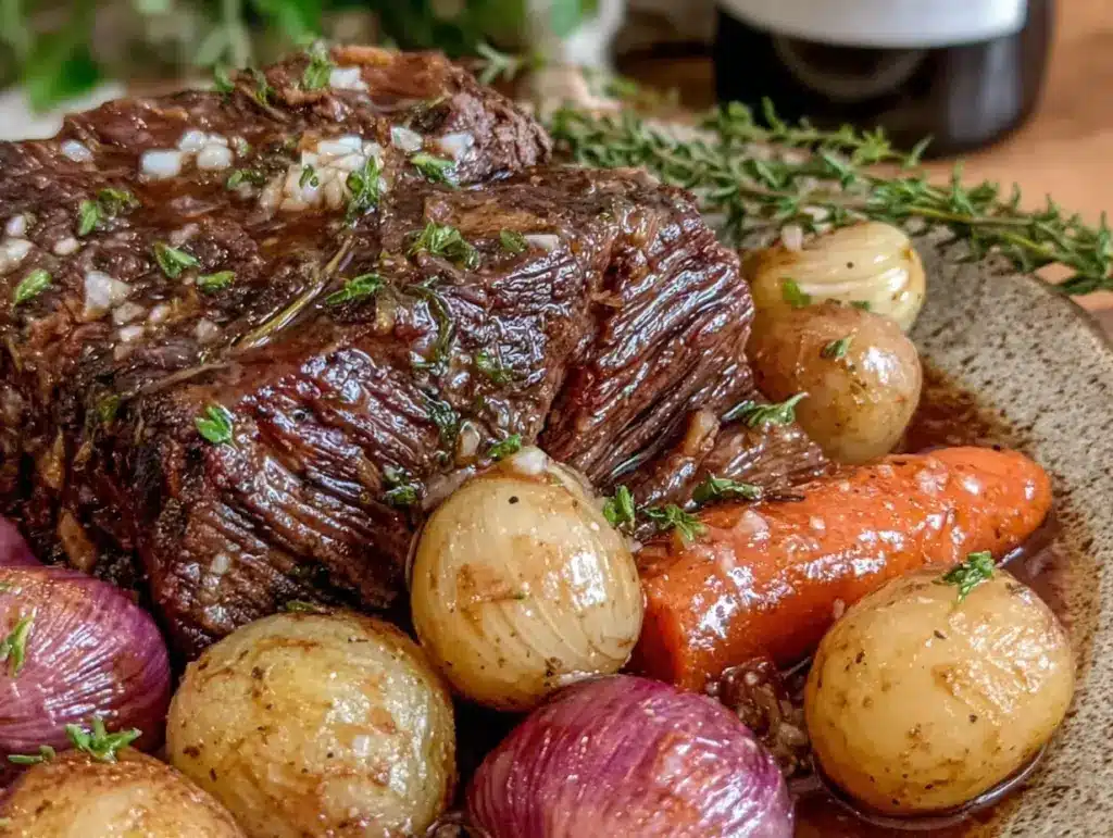 slow cooker pot roast with vegetables - featured image