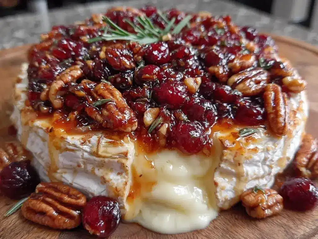 baked brie with cranberries and pecans - featured image
