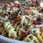 creamy crockpot ranch chicken pasta - featured image