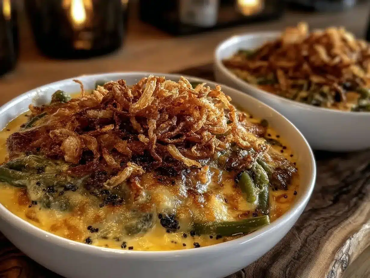 creamy green bean casserole from scratch preparation steps