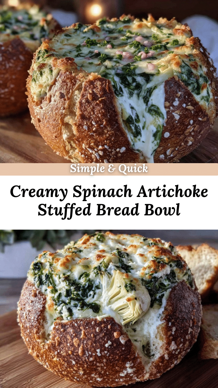 creamy spinach and artichoke stuffed bread bowl recipe