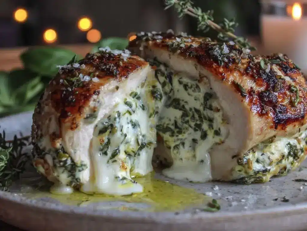 creamy spinach and artichoke stuffed chicken - featured image