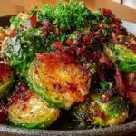 crispy brussels sprouts with bacon - featured image