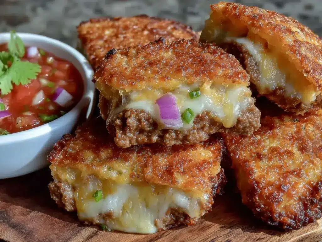 crispy cheesy beef quesadilla bites - featured image