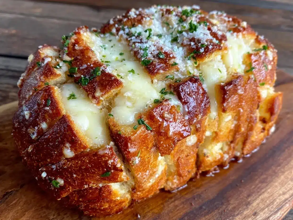 crispy cheesy garlic bread pull-apart loaf preparation steps