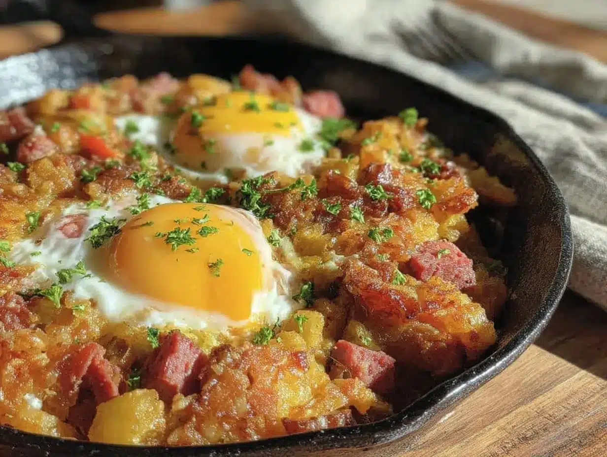 crispy corned beef hash with eggs preparation steps