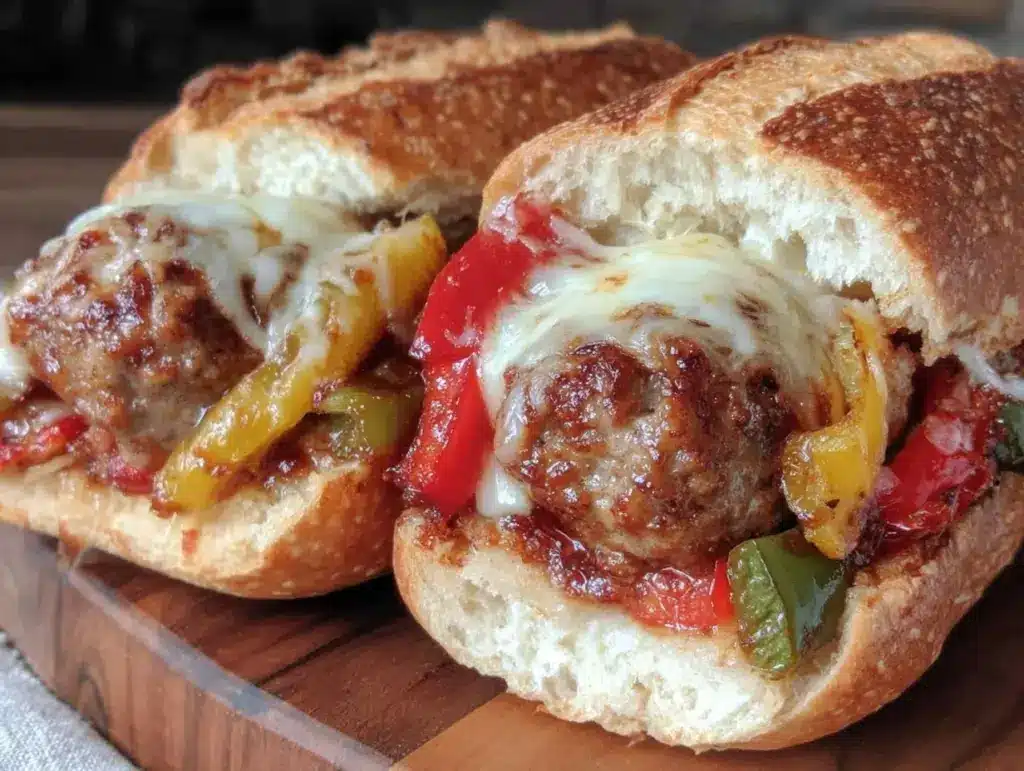 crockpot sausage and peppers sub sandwiches - featured image