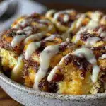 easy gooey crockpot cinnamon roll casserole - featured image