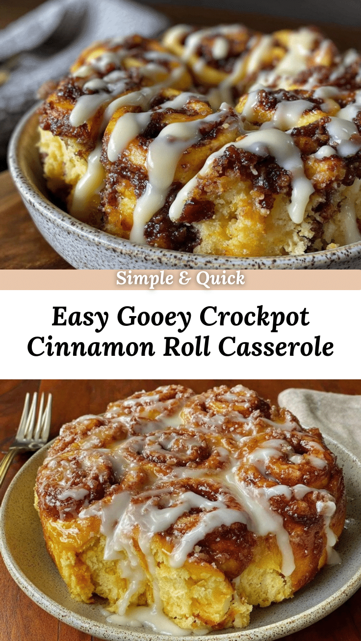easy gooey crockpot cinnamon roll casserole recipe