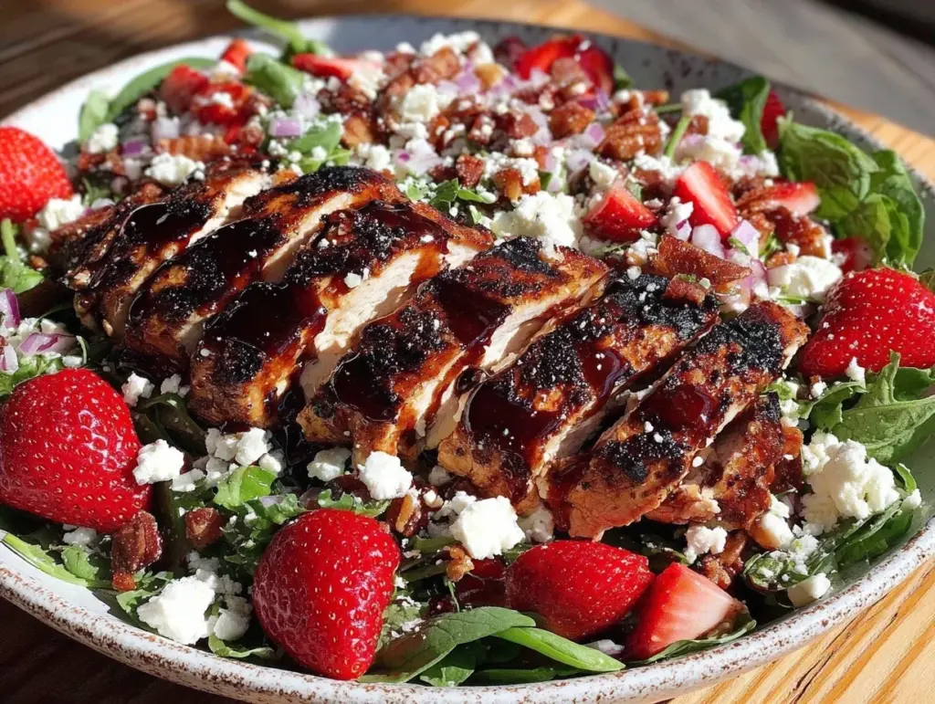 fresh strawberry balsamic grilled chicken salad - featured image