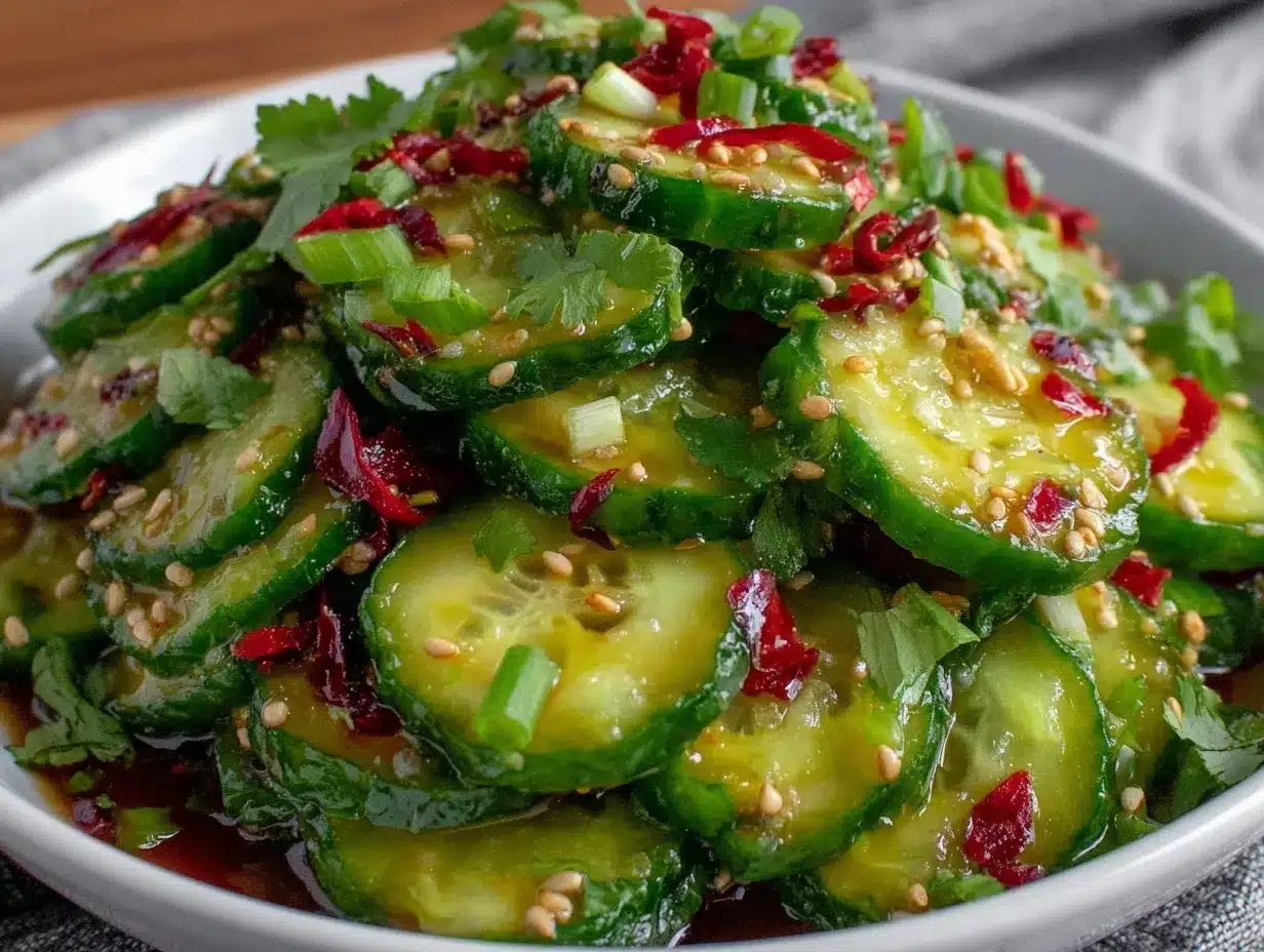 fresh TikTok viral cucumber salad preparation steps