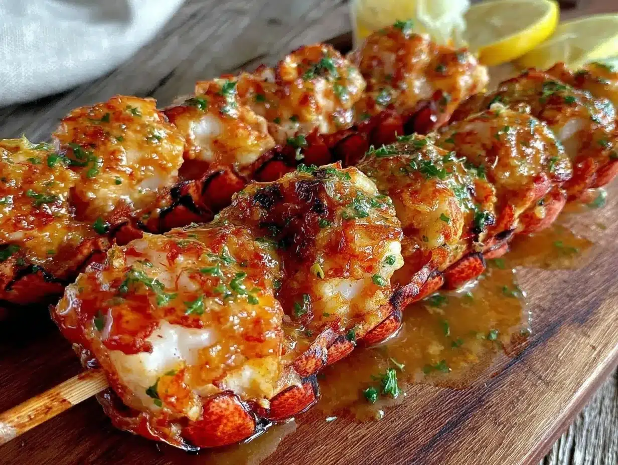 grilled garlic butter lobster tail skewers preparation steps