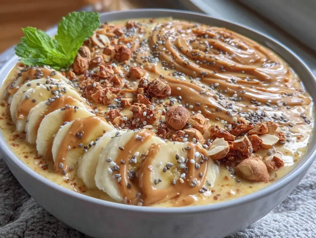 peanut butter banana protein smoothie bowl - featured image